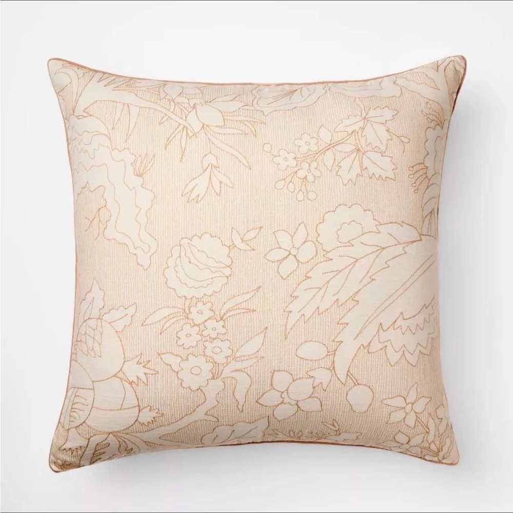 Oversized Square Reverse Embroidered Floral Pillow Orange/Cream - Threshold